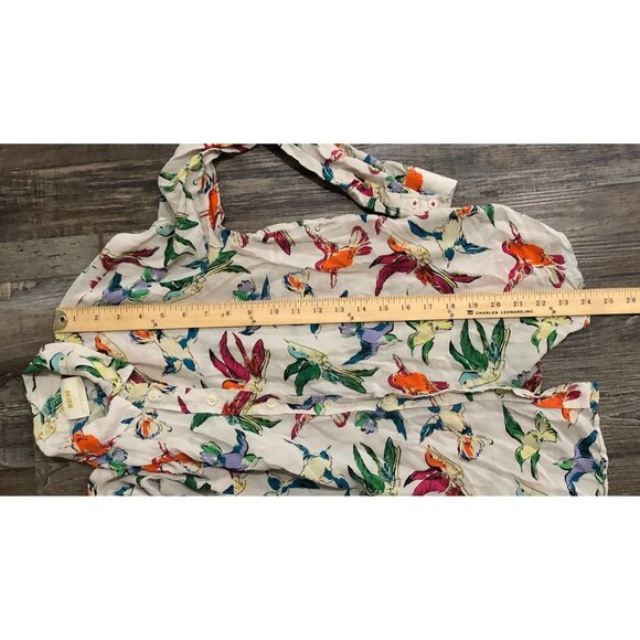 ANTHROPOLOGIE Maeve Silk Button Down Top Size 0 Rainbow Hummingbirds Birds Boho - Picture 4 of 4